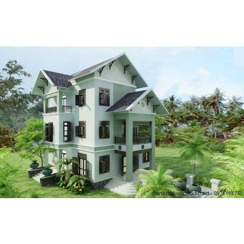 Thiết kế biệt thự 3 tầng mái thái hiện đại kết hợp sân vườn