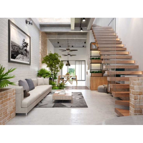 Mẫu cầu thang phòng khách nhà ống đẹp nhất năm 2024