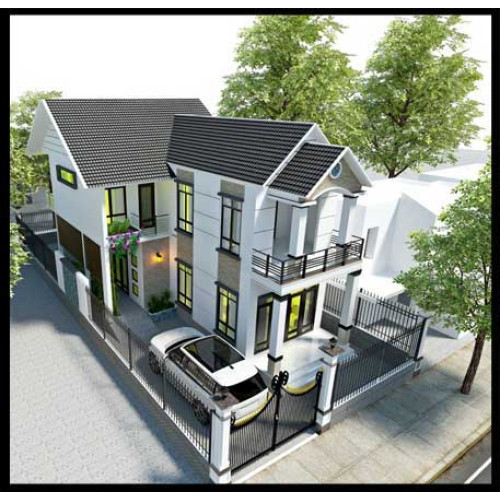 Mẫu nhà 2 tầng hình chữ L đẹp trên diện tích 70m2