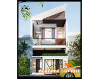 Mẫu nhà đẹp 2 tầng mặt tiền 5m phong cách mái xéo hiện đại