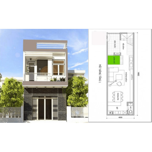 Bản vẽ thiết kế nhà 2 tầng 4x14m chi phí đầu tư 500 triệu