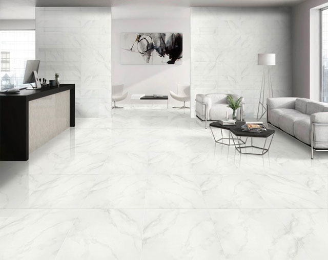 Gạch lát nền màu trắng vân đá tạo không gian sang trọng
