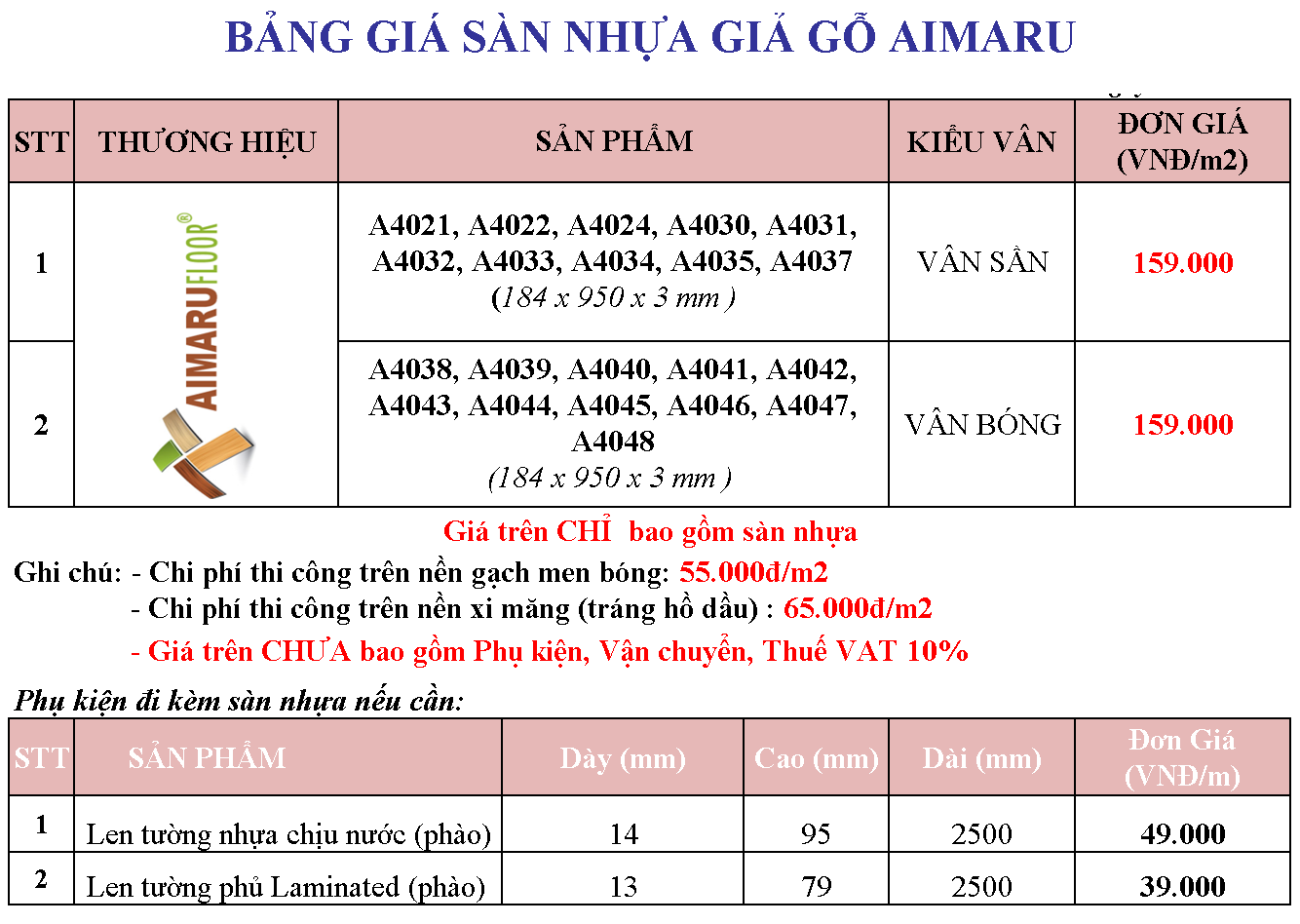 Giá sàn nhựa giả gỗ thương hiệu AIMARU
