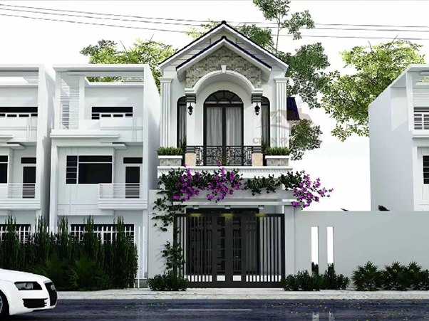 Gợi ý phối cảnh mặt tiền cho mẫu nhà 1 trệt 1 lầu tại Hàm Thuận Bắc, Bình Thuận