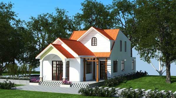 Phối cảnh mặt tiền nhà cấp 4 có gác lửng 7x20m2