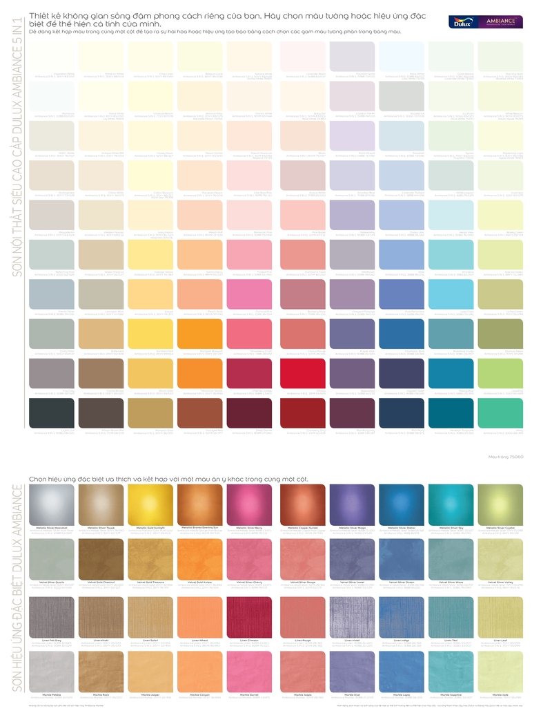 Bảng màu sơn Dulux 5IN1 được sử dụng cho nội thất trong nhà