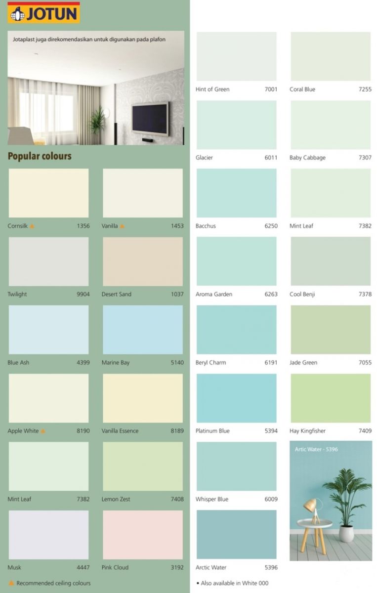 Bảng màu sơn trần JOTUN trong nhà Jotaplast