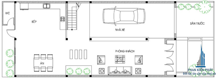 mặt bằng tầng 1 biệt thự 4 tầng