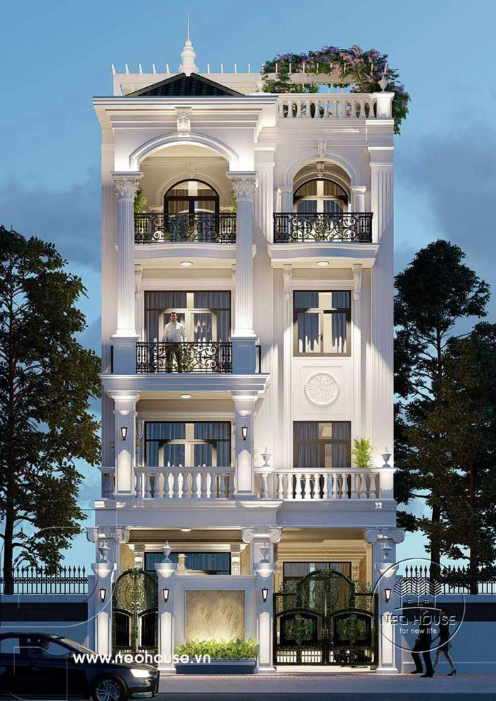 Mẫu biệt thự 4 tầng kích thước 8x16m hot 2021