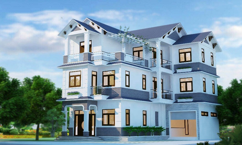 Mẫu sơn nhà màu xanh dương