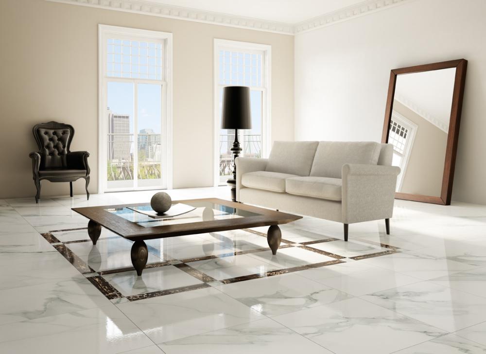 Sử dụng gạch lát nền màu trắng vân đá cho khoảng trống