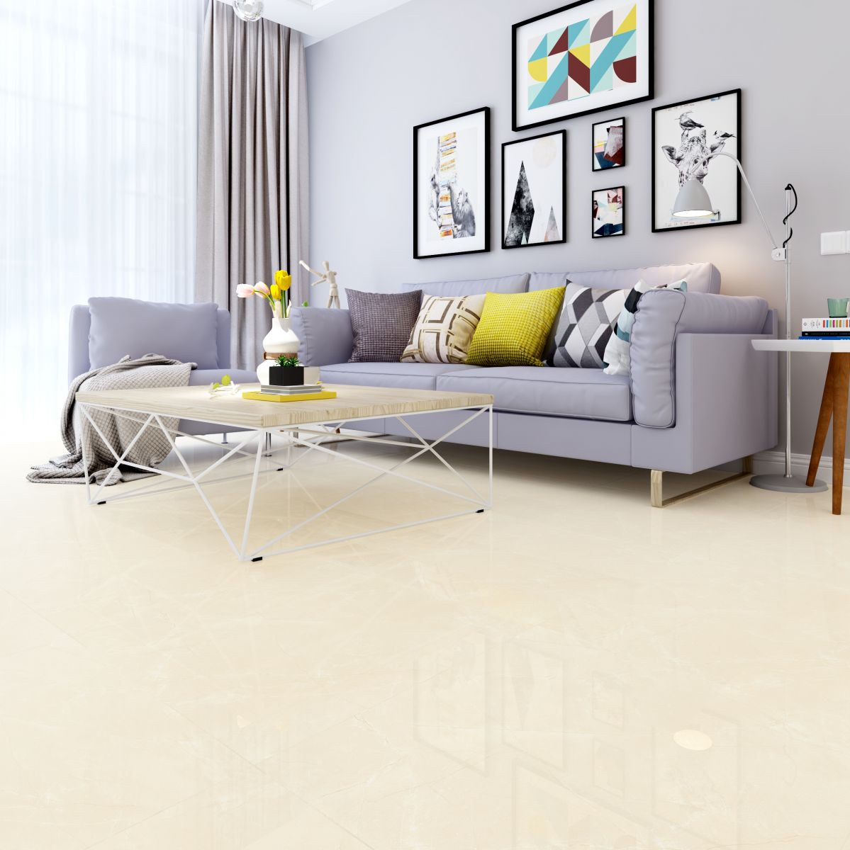 Gạch lát nền màu vàng kem