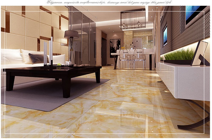 Không gian phù hợp với gạch lát nền màu vàng vân đá 