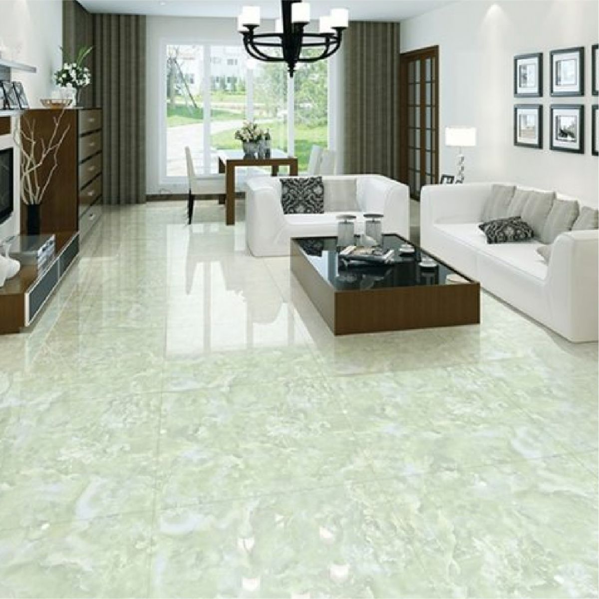 Gạch lát nền xanh ngọc sử dụng cho phòng khách