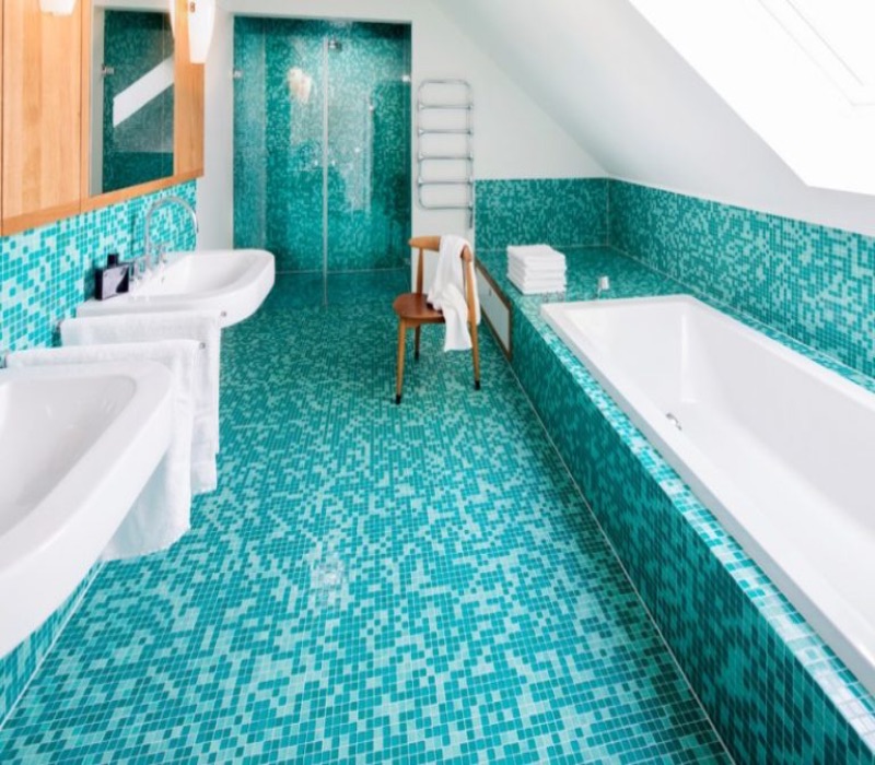 Gạch lát nền màu xanh ngọc bích phù hợp với từng không gian của ngôi nhà 