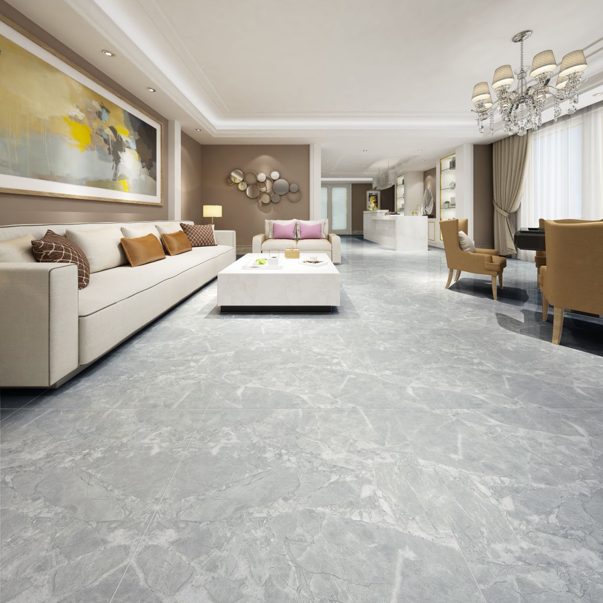 Gạch lát nền phòng khách 80x80 dạng vân đá