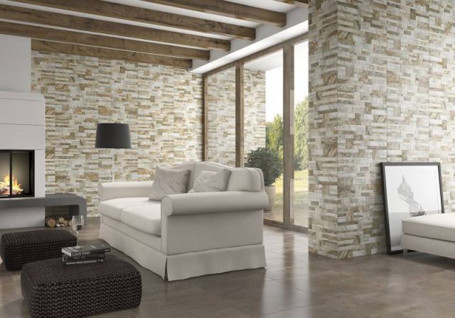 gợi ý một số cách phối gạch ốp tường phòng khách