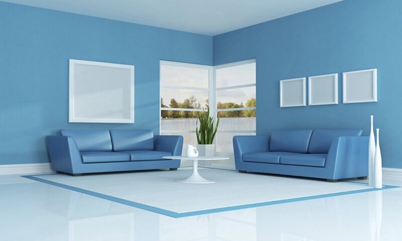 Phối gạch ốp tường xanh dương với gạch nền màu gì?