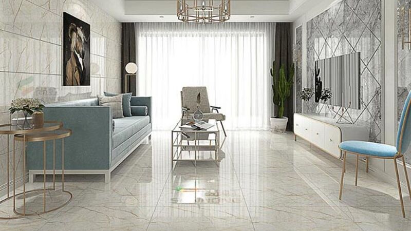 Gạch ốp tường phòng khách lớn vân đá sang trọng
