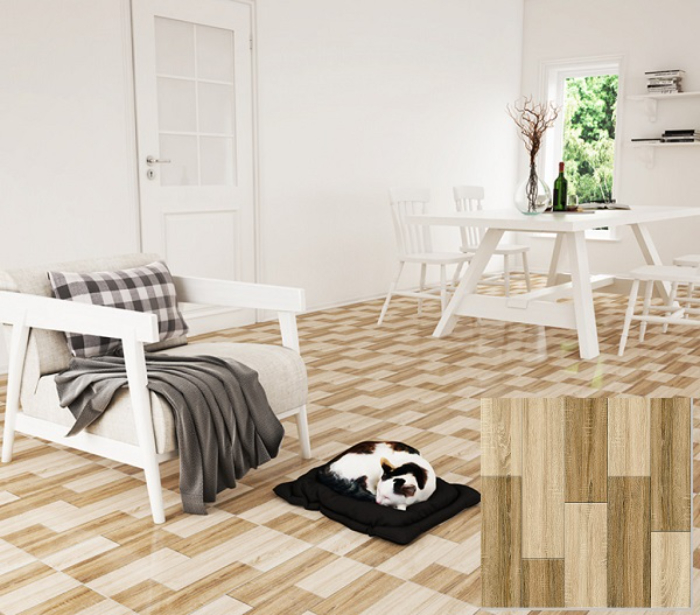 Gạch vân gỗ nâu sáng mang lại vẻ đẹp hiện đại cho căn phòng