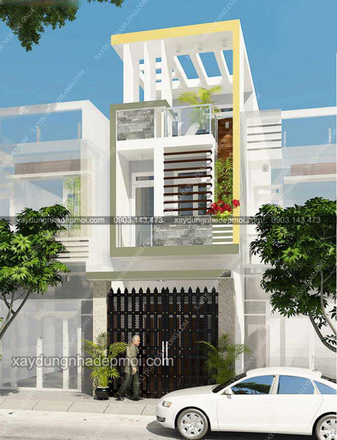 Thiết kế nhà phố 1 trệt 1 lửng 1 lầu hiện đại - Hình 2