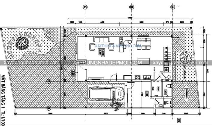Bản vẽ mẫu thiết kế nhà phố 2 tầng hiện đại - 1 