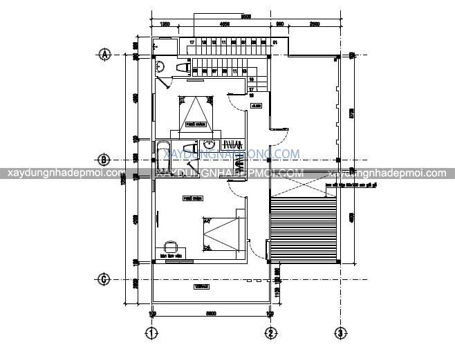 Bản vẽ mẫu thiết kế nhà phố 2 tầng hiện đại - 2