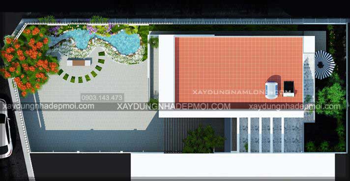 Thiết kế nhà 2 tầng đẹp mặt tiền hơn 9m - Hình 3