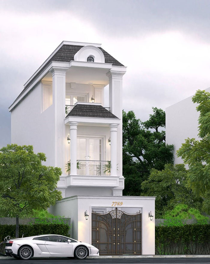 Mẫu nhà 3 tầng có phong cách tân cổ điển hiện đại