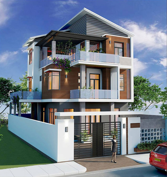 Xu hướng thiết kế nhà 3 tầng mái lệch