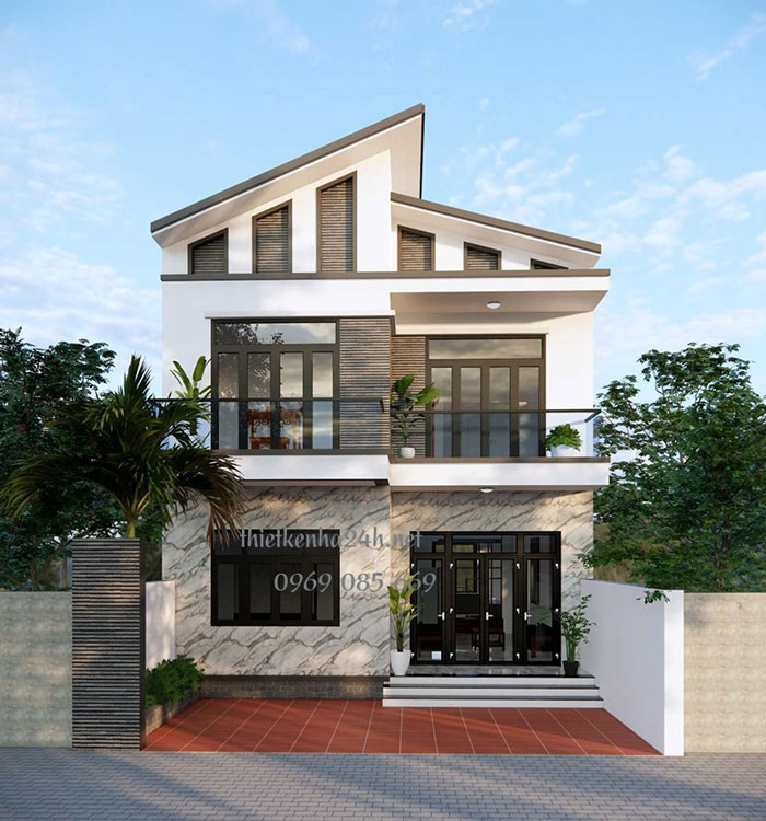 Mẫu nhà 3 tầng mái lệch đơn giản