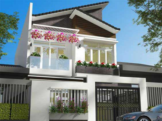 Thiết kế nhà 2 tầng mái lệch đẹp - Hình 2