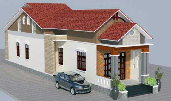 Mẫu nhà cấp 4 chữ L mái đỏ