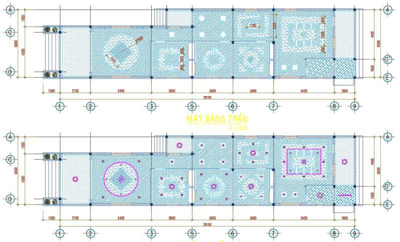 Bản vẽ trần thạch cao và bố trí đèn nhà cấp 4 đẹp