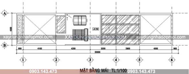 Bản vẽ thiết kế nhà ống 1 trệt 1 lầu diện tích 4x20m - Hình 4