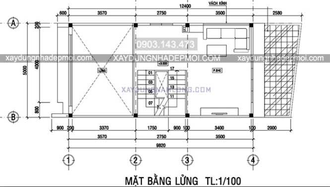Mặt bằng tầng lửng nhà phố 5×16
