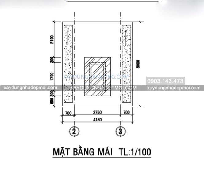 Mặt bằng mái nhà phố 1 lửng 3 lầu