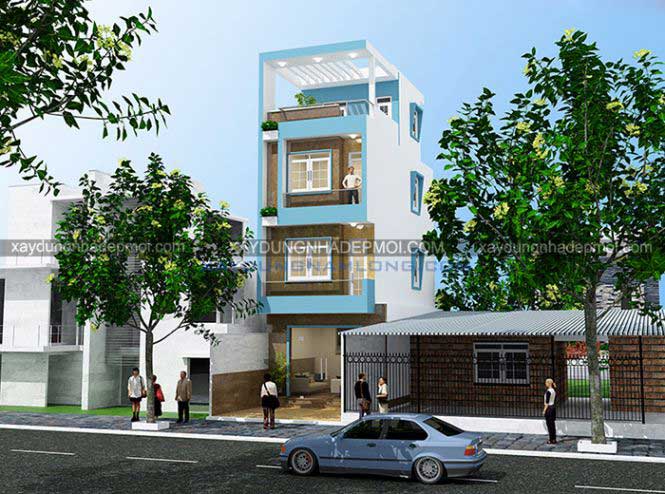 Thiết kế nhà phố hiện đại 2 lầu 1 sân thượng 57m2