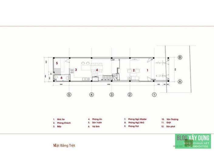 Mặt bằng tầng 1 nhà phố 2.5 tầng đẹp