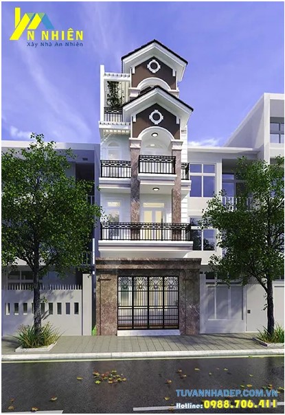 Phối cảnh nhà 3 tầng mái thái diện tích 80m2