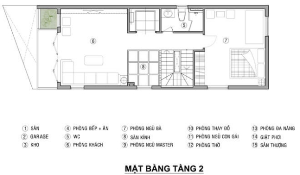 Mặt bằng tầng 2 nhà 4 tầng