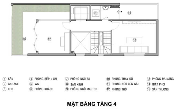 Mặt bằng tầng 4 nhà 4 tầng