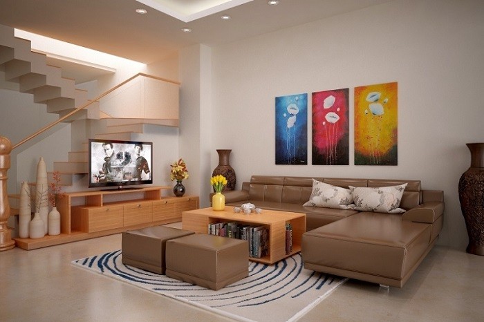 Màu nâu ấm cúng cho phòng khách