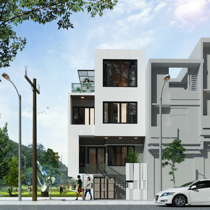 Nhà 100m2 có 3 tầng đẹp nổi bật trên phố