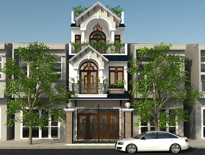 Mẫu nhà 3 tầng 100m2 với không gian xanh mát