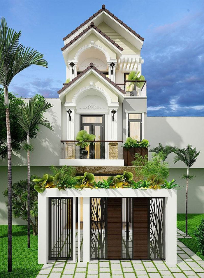 Mẫu nhà 3 tầng có diện tích 100m2 thiết kế theo phong cách tân cổ đẹp cuốn hút