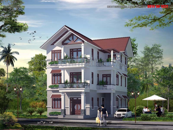 Mẫu thiết kế nhà 3 tầng mái thái 120m2 - Hình 3