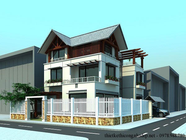 Mẫu thiết kế nhà 3 tầng mái thái 2 mặt tiền - Hình 7