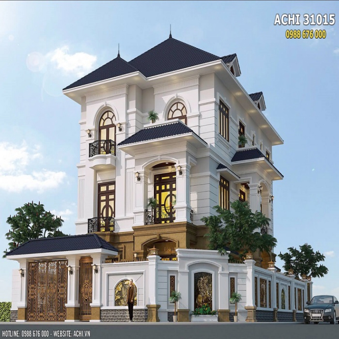 Mẫu nhà 3 tầng mái thái 80m2 đẹp xu hướng hiện đại - Hình 1