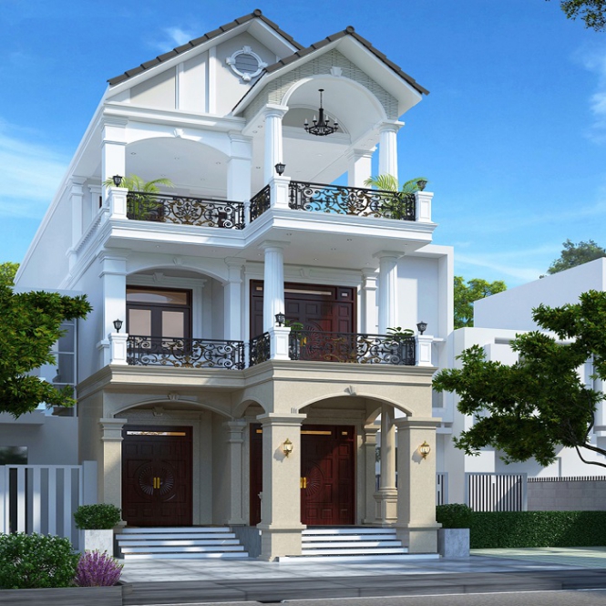 Mẫu nhà 3 tầng mái thái 80m2 đẹp xu hướng hiện đại - Hình 4